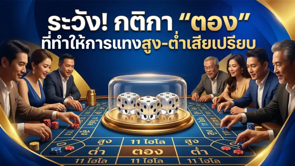 ระวังกติกาตองในการแทงสูงต่ำ ลูกเต๋า 3 ลูกใต้โถแก้ว พร้อมชิปพนันและปุ่ม HIGH LOW