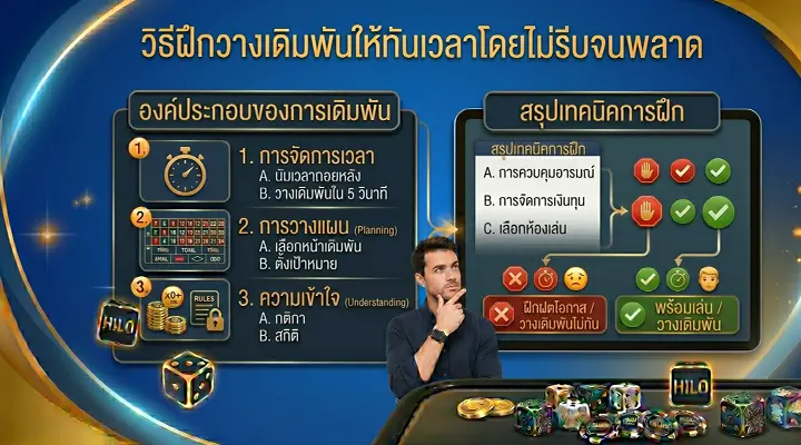 ผู้เล่นกำลังฝึกวางเดิมพันไฮโลให้ทันเวลาโดยยังคงความแม่นและไม่รีบเกินไป
