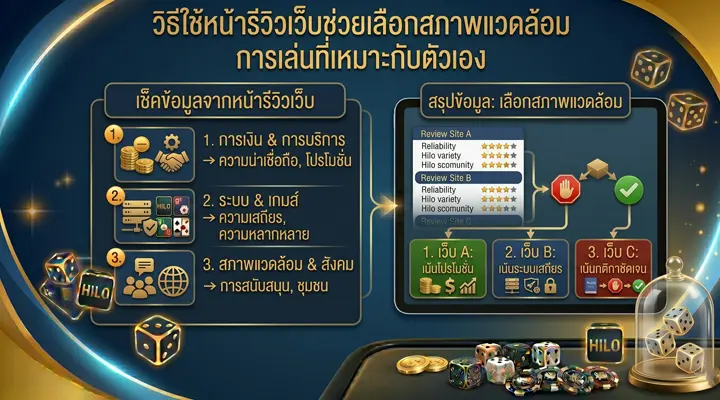 ผู้เล่นกำลังอ่านรีวิวเว็บไฮโลเพื่อเลือกสภาพแวดล้อมการเล่นที่เหมาะกับสไตล์ของตัวเอง