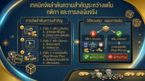 ผู้เล่นกำลังเปรียบเทียบการทดลองเล่นไฮโลฟรี กติกาไฮโล และการลงเงินจริงก่อนเริ่มเล่น